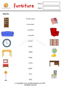 Furniture vocabulary worksheets - worksheetspack