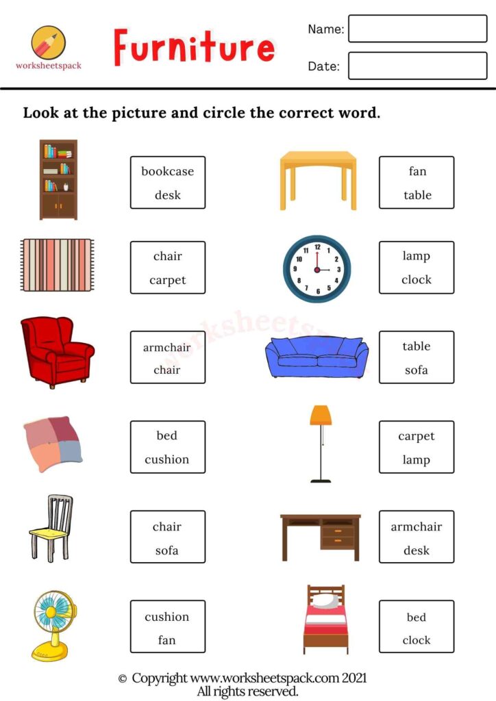 FURNITURE VOCABULARY WORKSHEETS