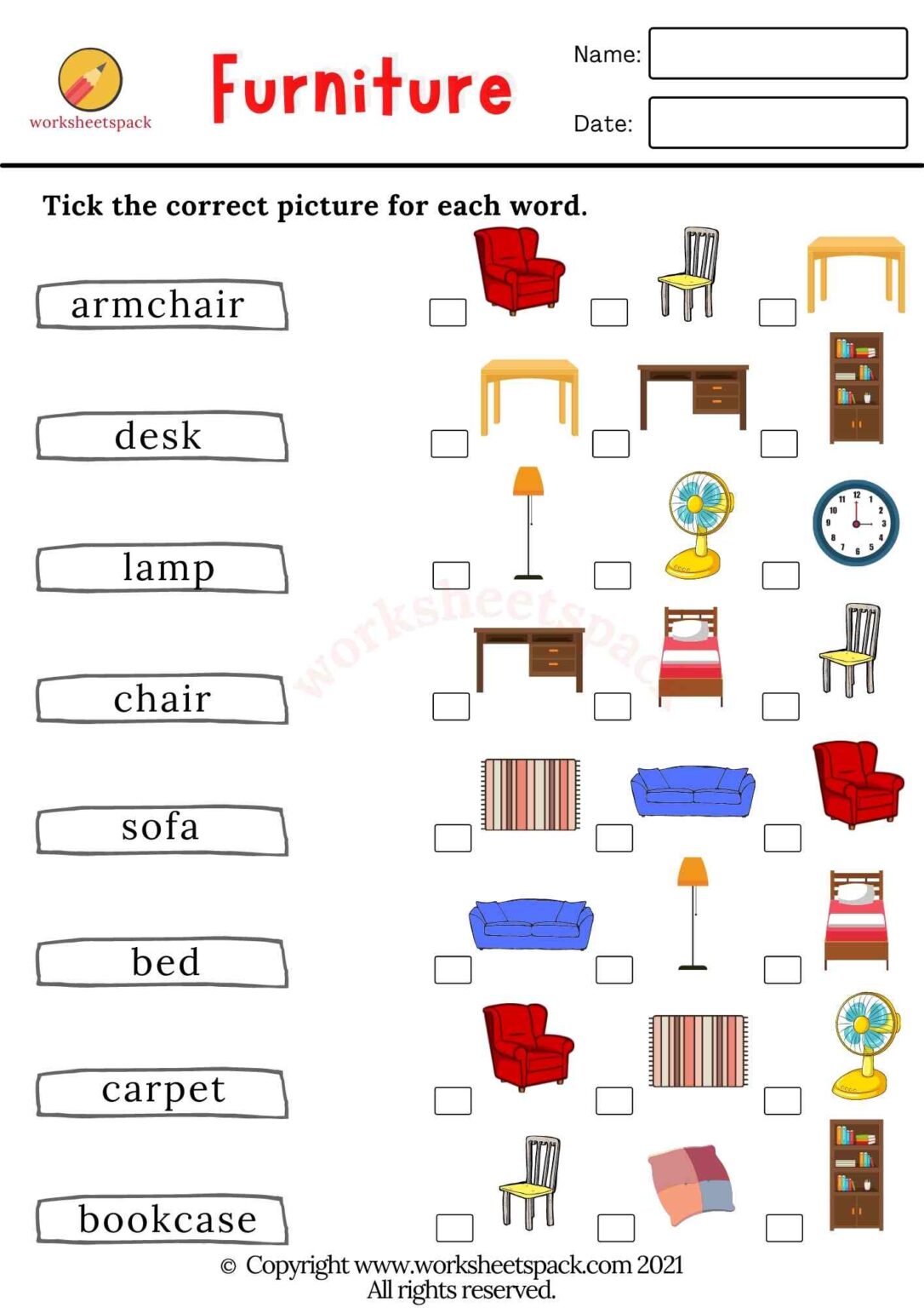 Furniture Vocabulary Worksheets - Worksheetspack