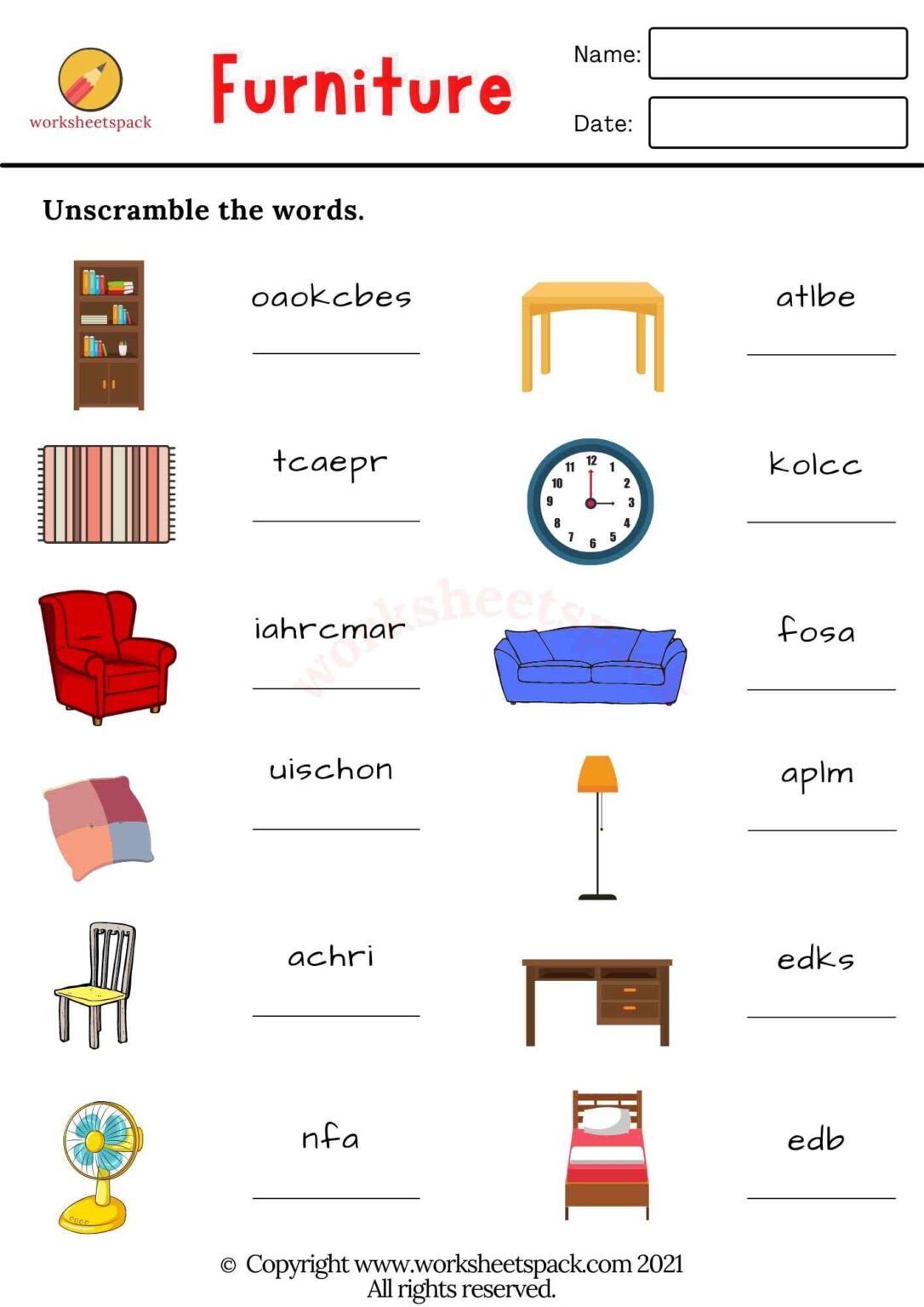 Furniture Vocabulary Worksheets - Worksheetspack