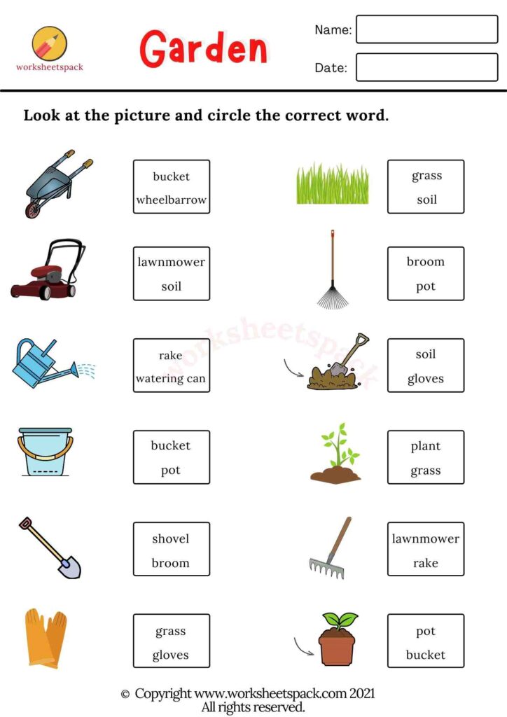 Garden vocabulary worksheets
