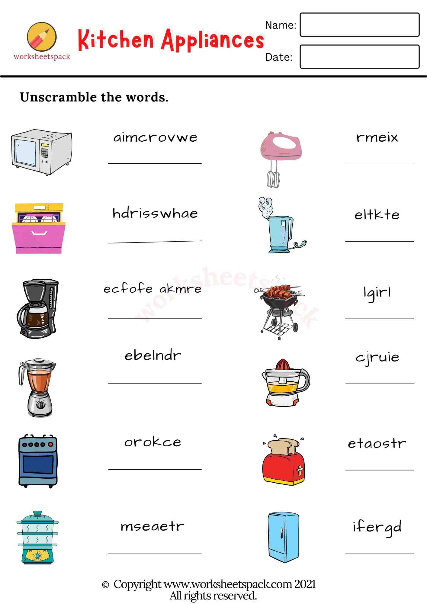 Kitchen Appliances Vocabulary Worksheets - Worksheetspack