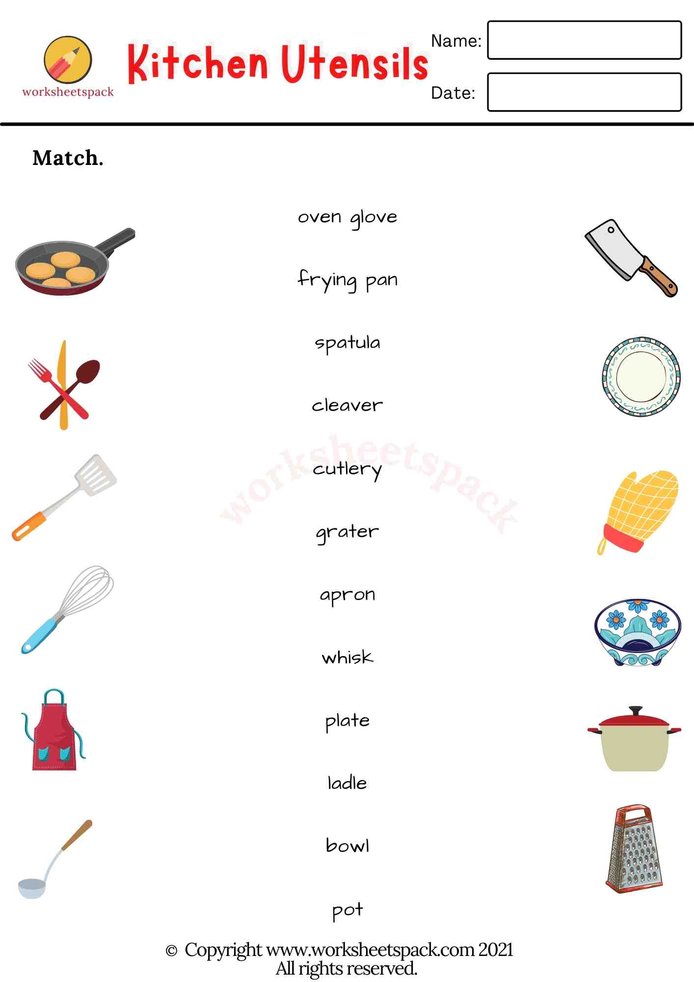 Kitchen Utensils Vocabulary Worksheets - Worksheetspack