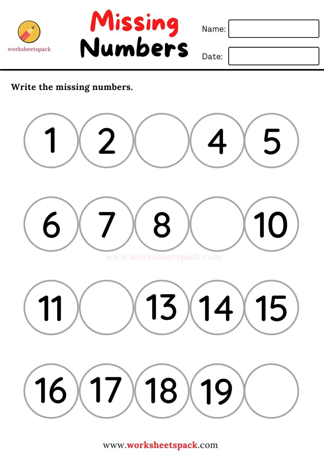 Missing Numbers Worksheet 1 15