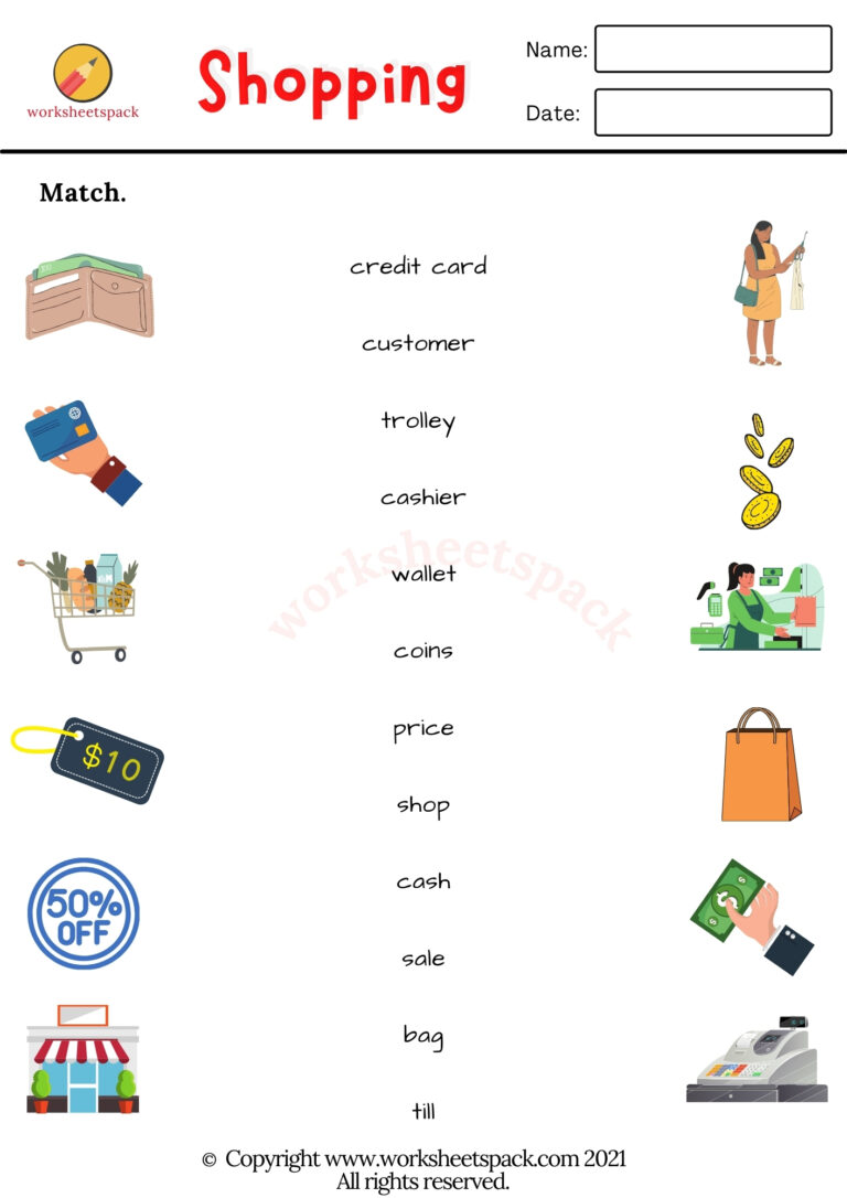 Shopping vocabulary worksheets - worksheetspack