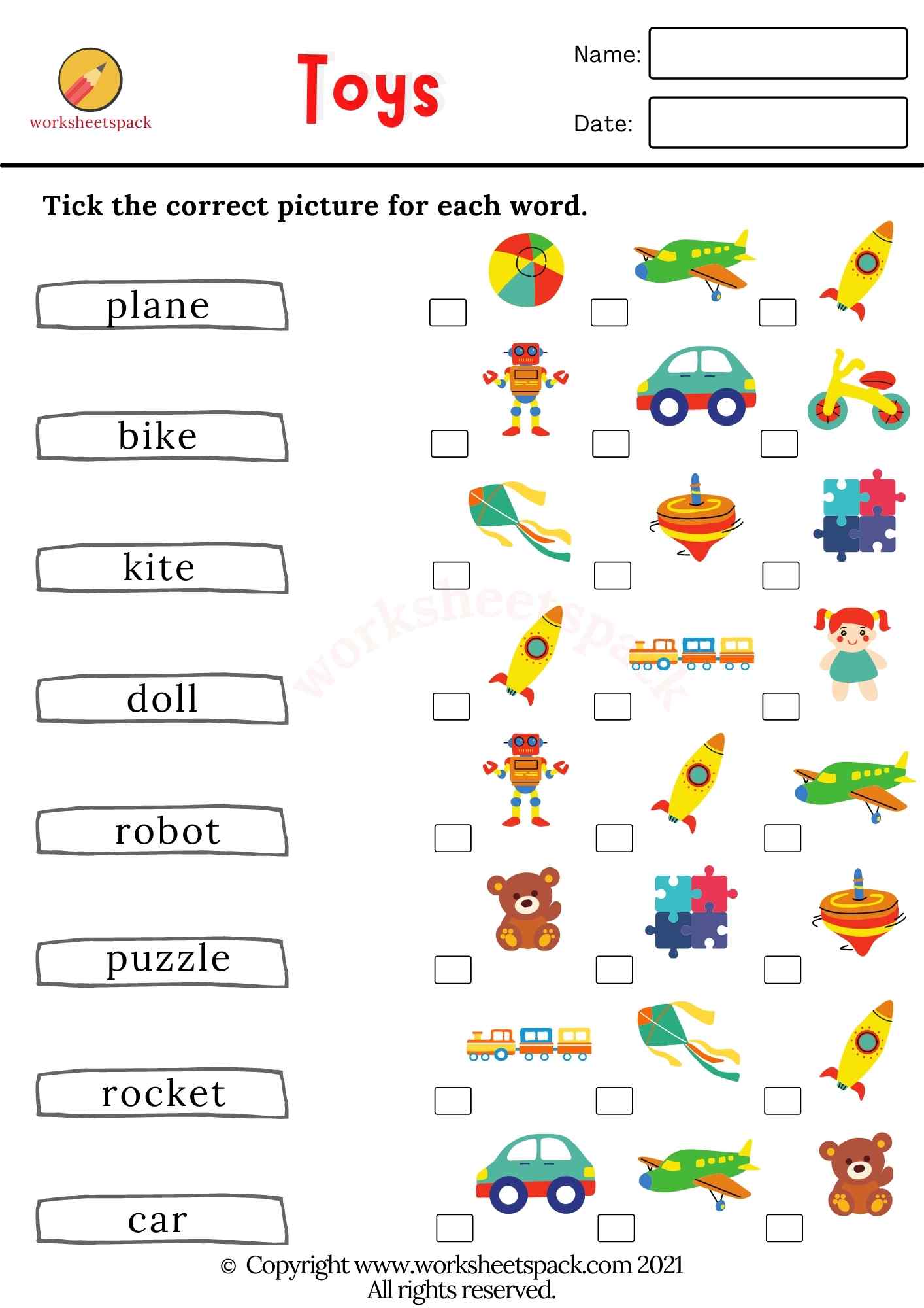 Toys vocabulary worksheets PDF - worksheetspack