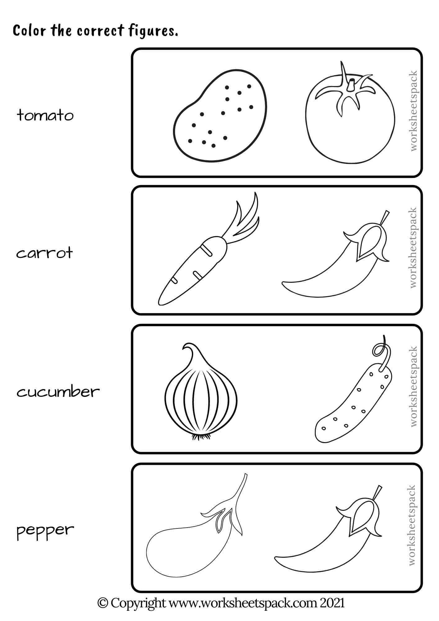 Vegetable activity sheets - worksheetspack