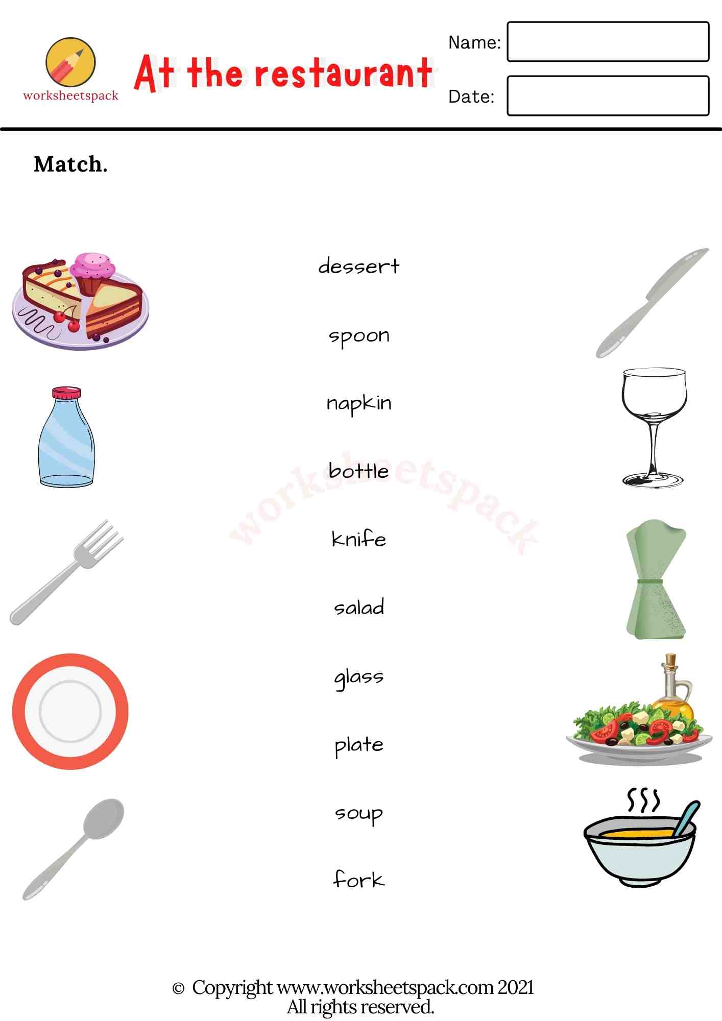 At the restaurant vocabulary worksheets worksheetspack