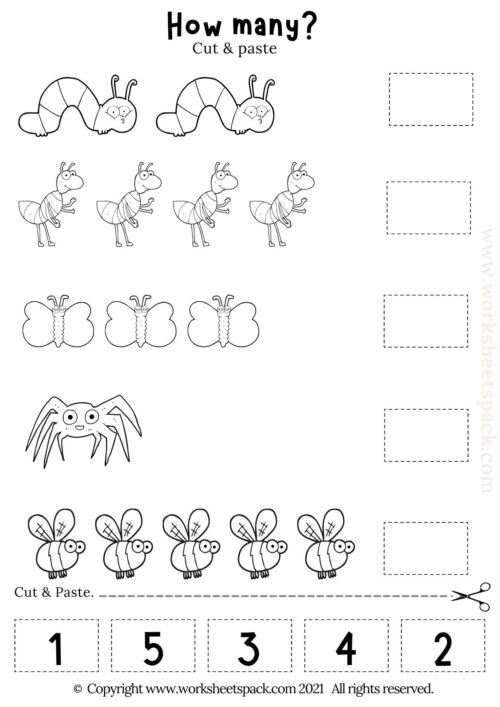 Cut and paste worksheet - Bug count - worksheetspack