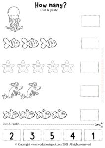 Cut and paste worksheet - Fish counting game