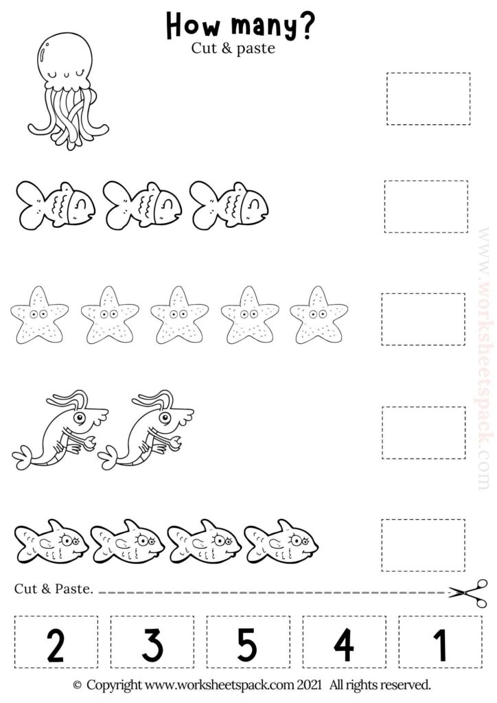 Cut and paste worksheet - Fish counting game
