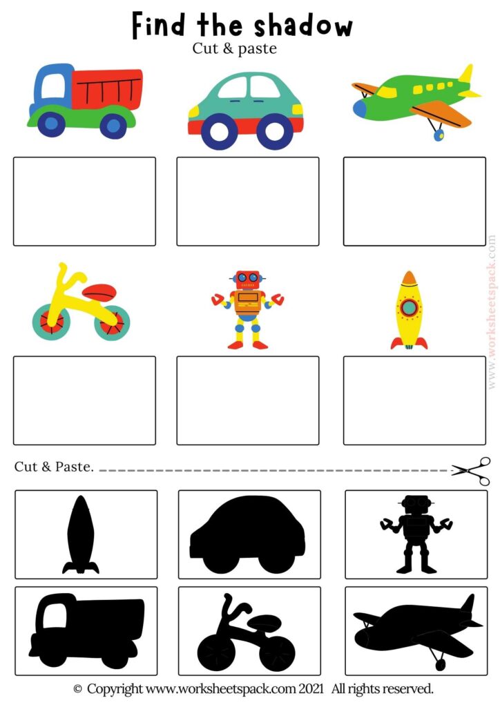 CUT AND PASTE WORKSHEET SHADOW MATCHING