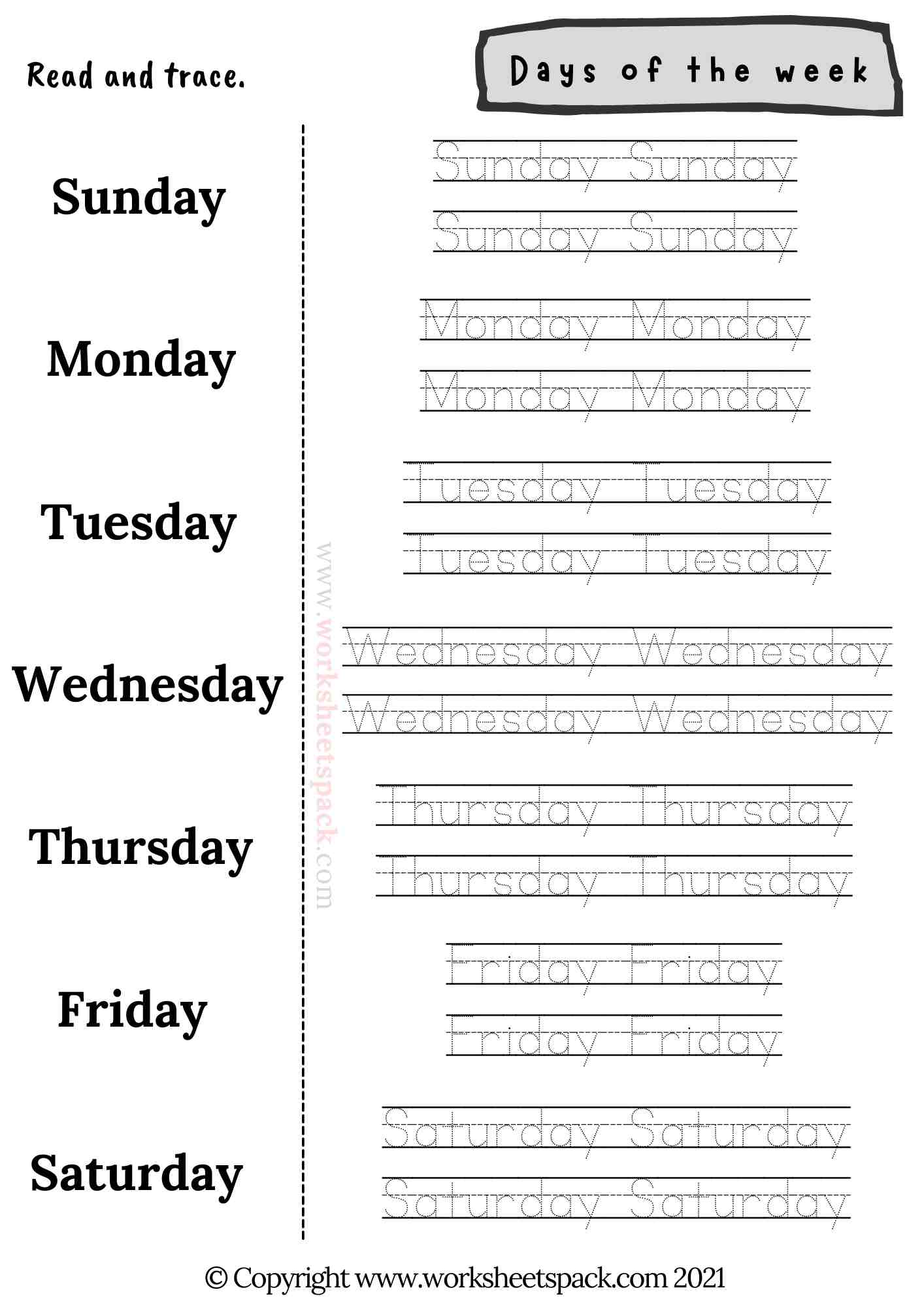 Days of the week activities PDF - worksheetspack