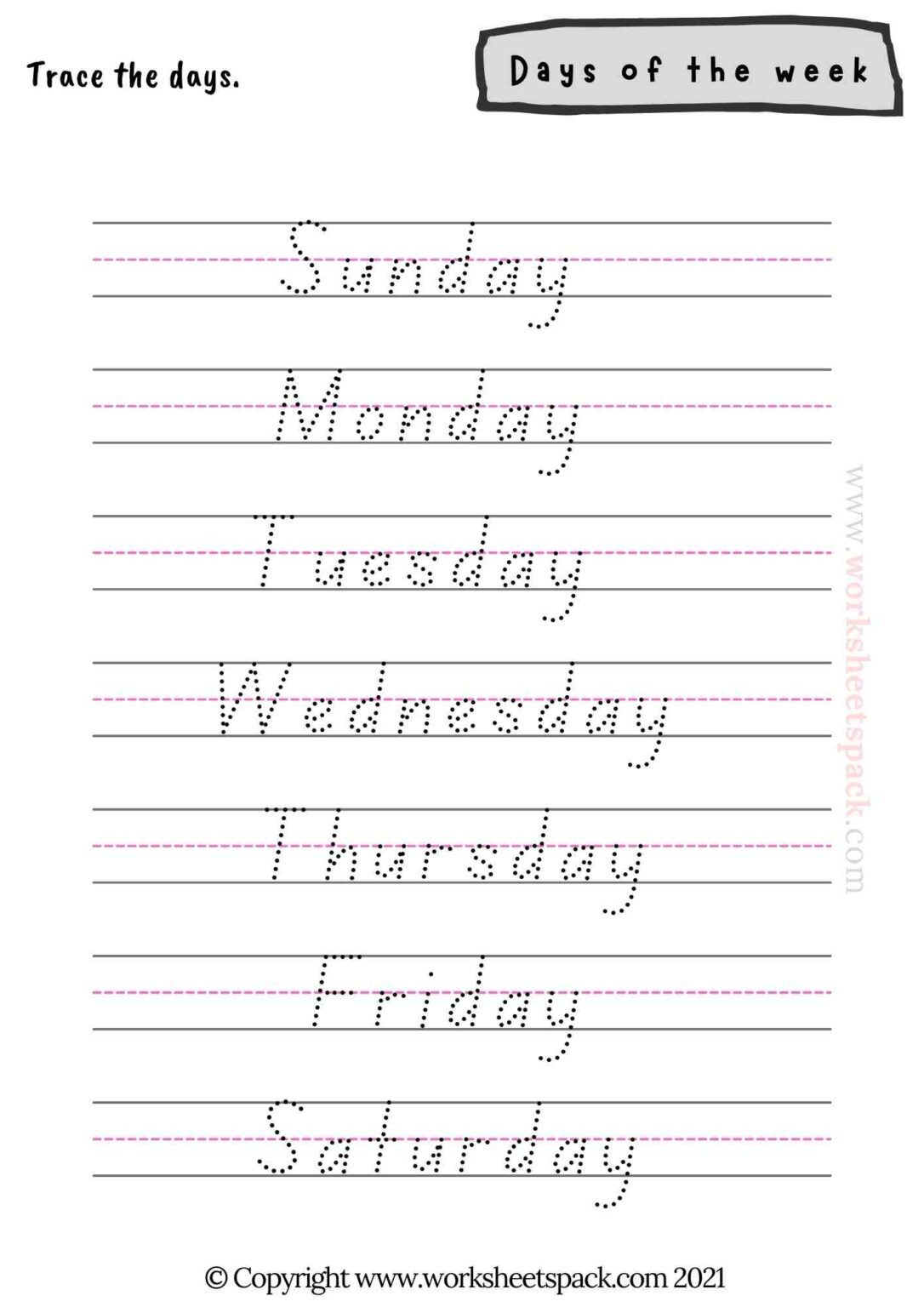 Days of the week activities PDF - worksheetspack