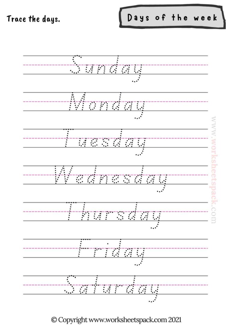 Days Of The Week Activities Pdf - Worksheetspack