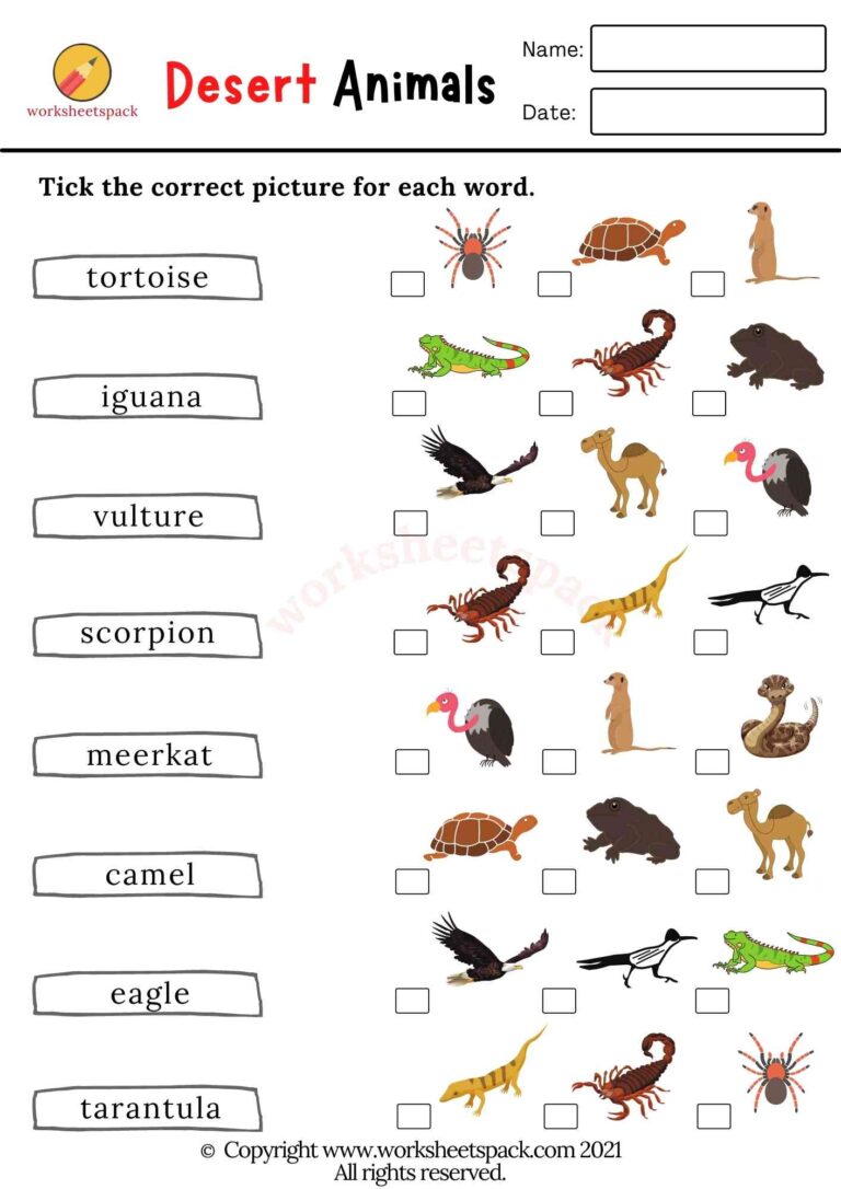 Desert Animals Worksheets for Kids - worksheetspack