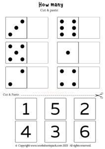 Dice counting cut and paste free worksheet