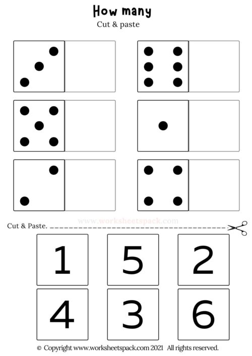 Dice counting cut and paste free worksheet - worksheetspack