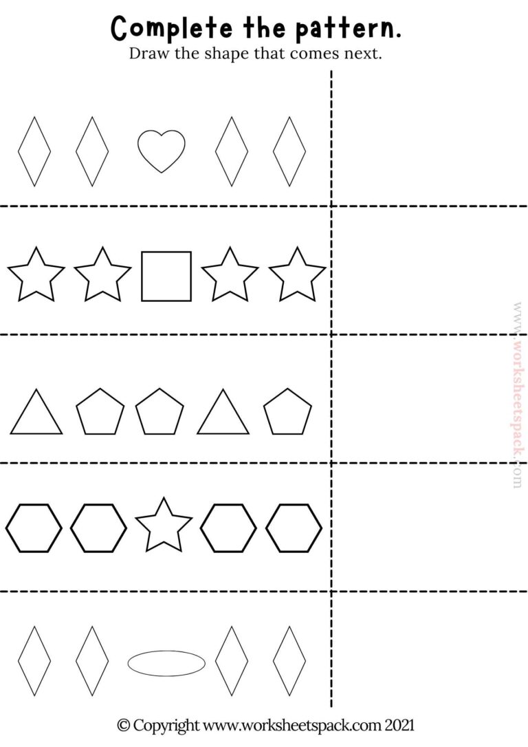 Patterns: Draw the next shape - worksheetspack