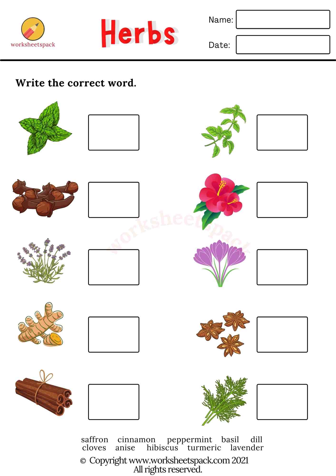 Herbs worksheets worksheetspack Herbs worksheets worksheetspack