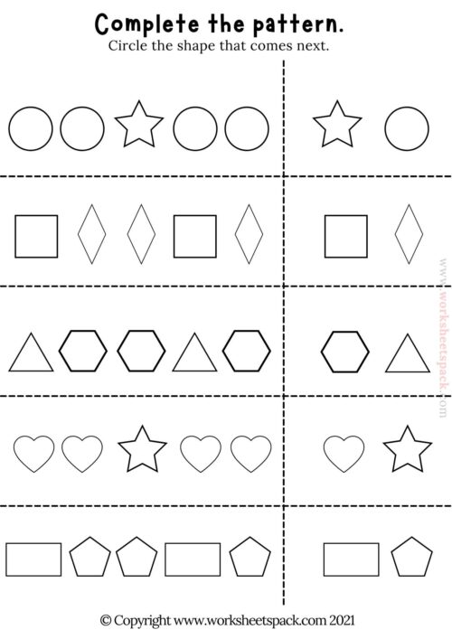 Patterns: Circle The Next Shape - Worksheetspack