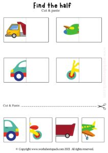 Picture matching cut and paste worksheet