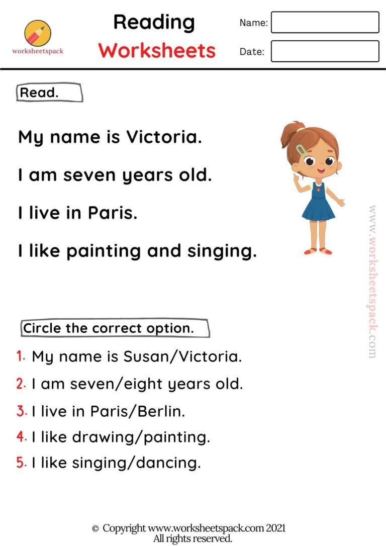 Kindergarten reading comprehension worksheets - worksheetspack