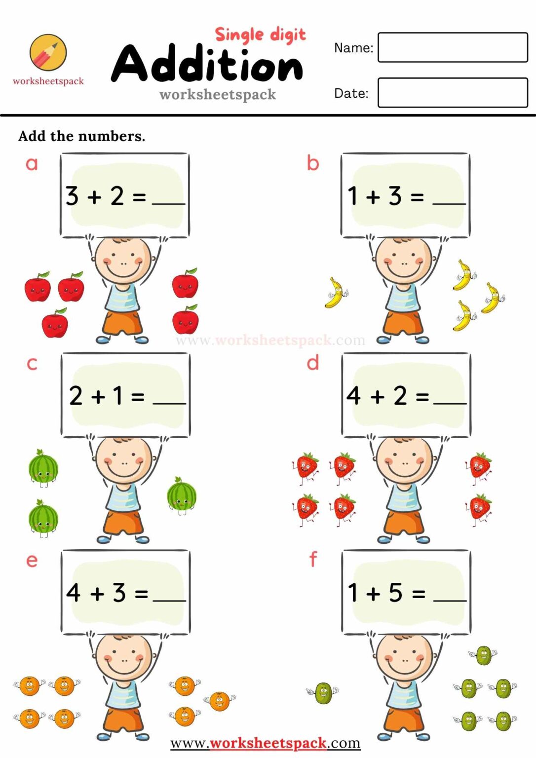 Single Digit Addition Worksheets With Pictures Pdf