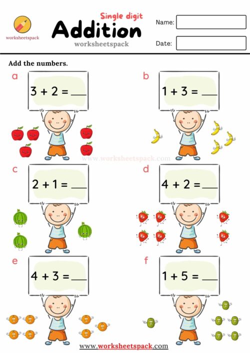 Single Digit Addition With Pictures - Worksheetspack