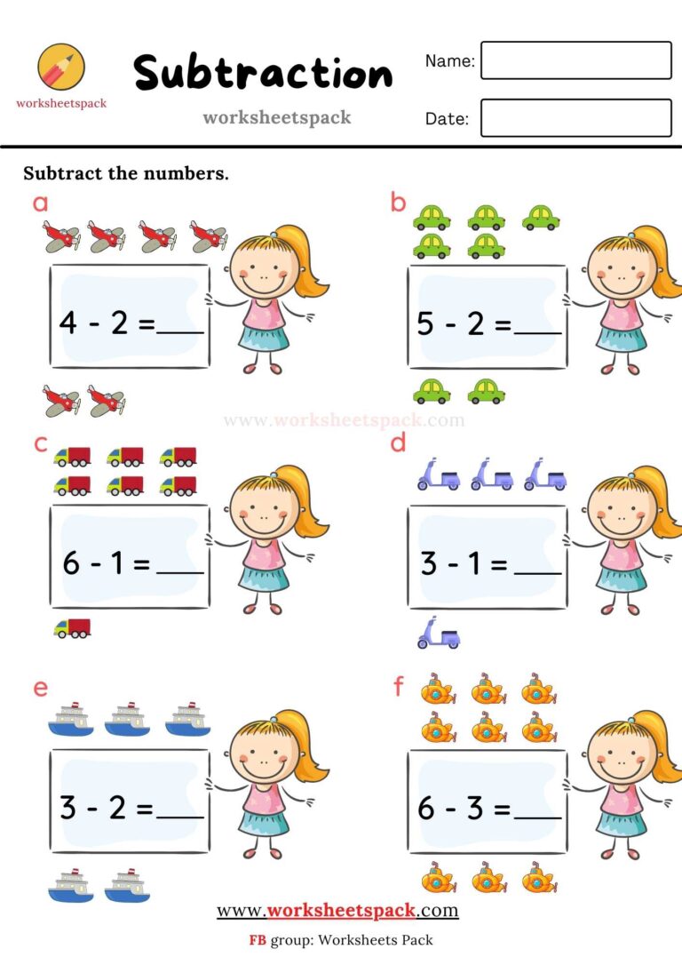 Single digit subtraction worksheet - worksheetspack