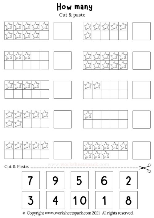 Ten frames printable cut and paste worksheet - worksheetspack