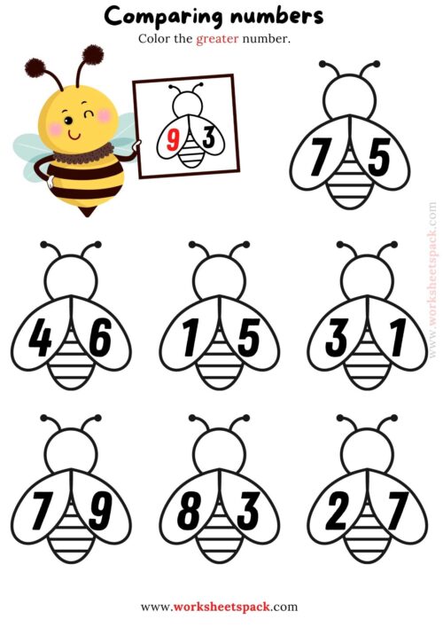Comparing worksheet: Color the greater number worksheetspack Comparing worksheet: Color the greater number worksheetspack
