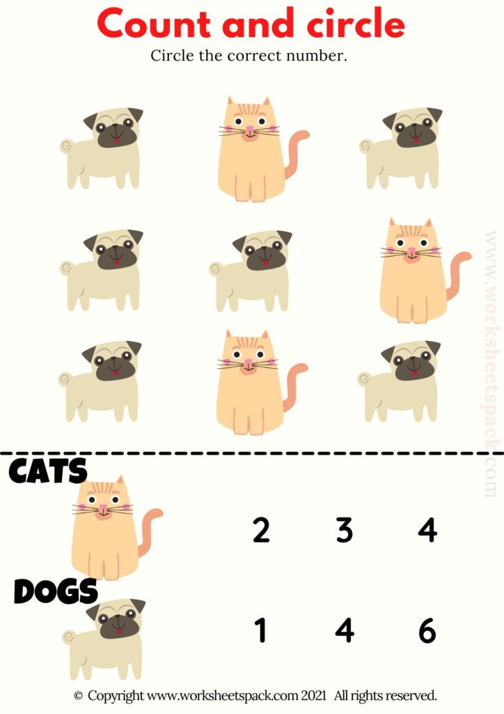 Count and circle (Counting cats and dogs)