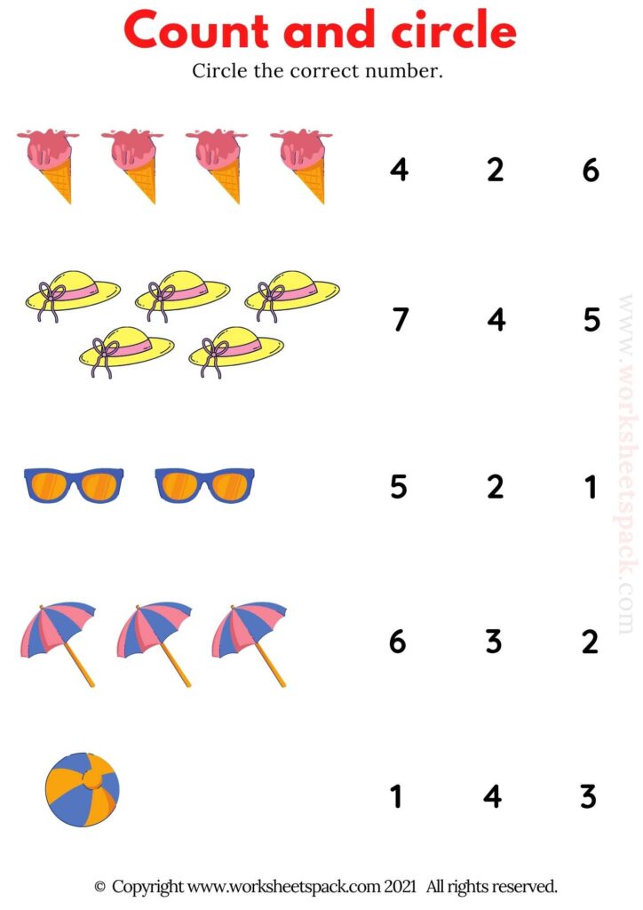 COUNT AND CIRCLE WORKSHEETS 1-5