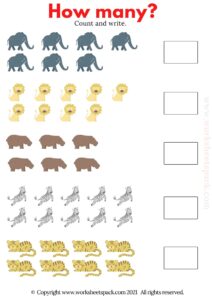 Free Count and Write the Number Worksheets | Animals - worksheetspack