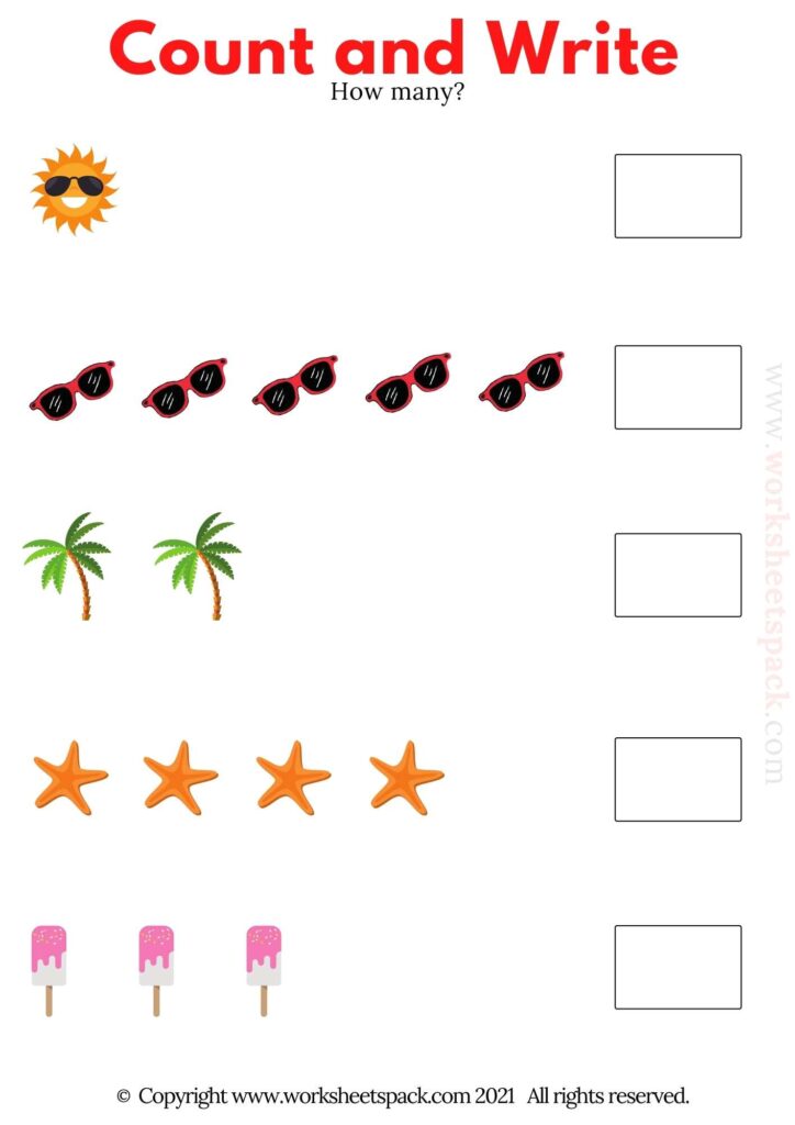 COUNT AND WRITE NUMBERS 1-5 (SUMMER TIME)