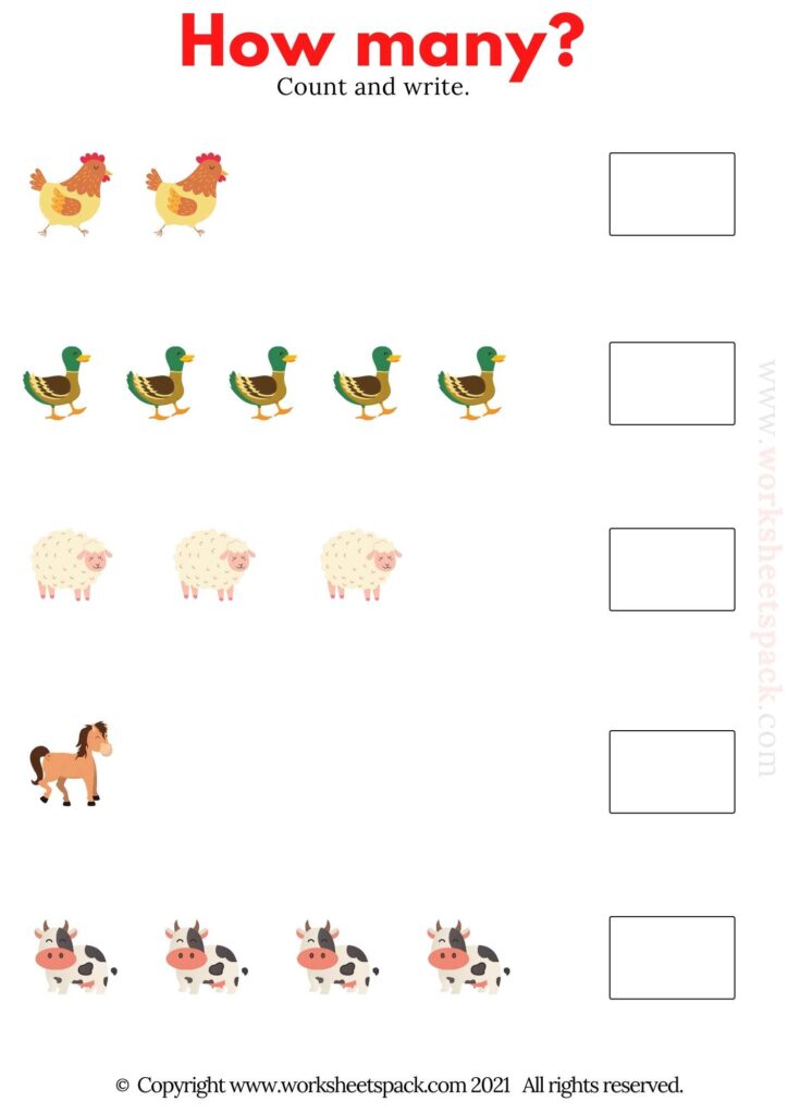 Count and write the number worksheet | Animals