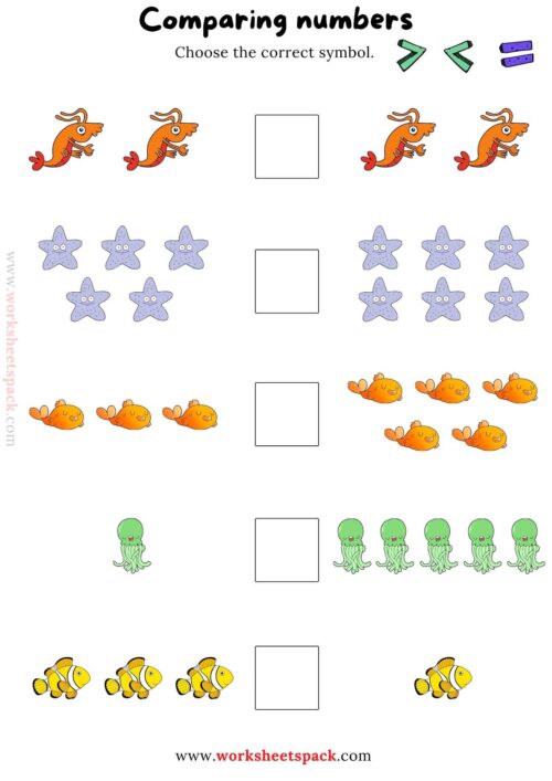 Counting and comparing numbers – Fish - worksheetspack