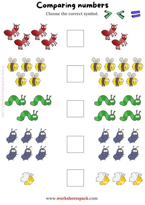 Counting and comparing numbers - Bugs - worksheetspack