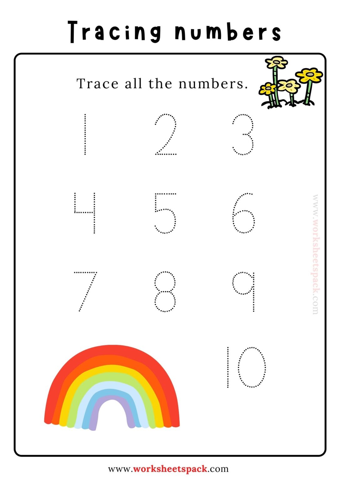 Dotted numbers to trace 110 PDF worksheetspack