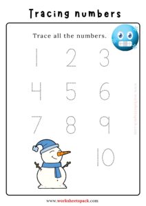 Dotted numbers to trace 1-10 PDF - worksheetspack