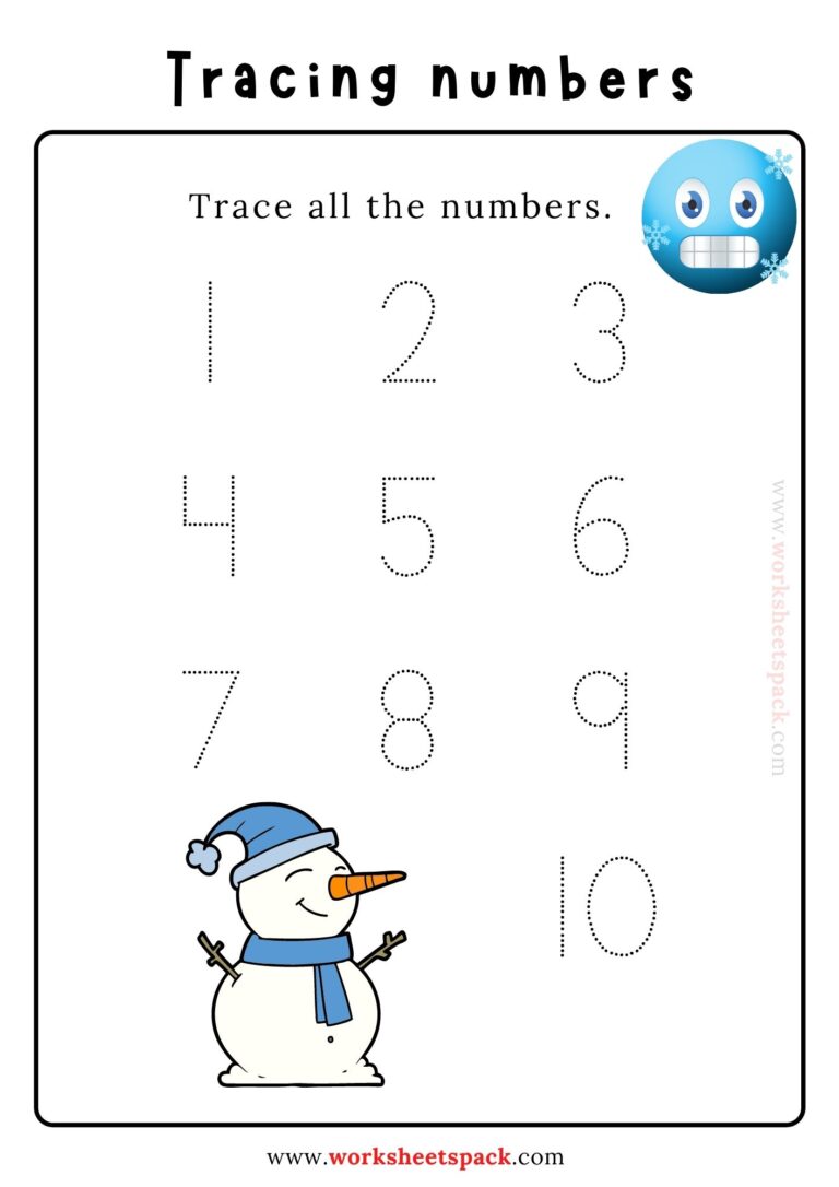 Dotted numbers to trace 1-10 PDF - worksheetspack