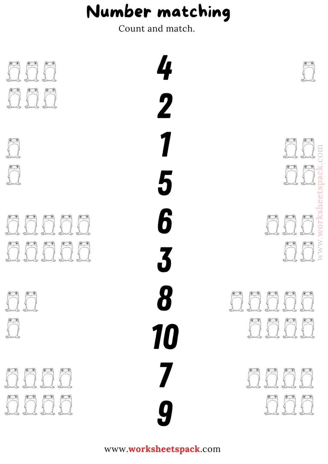 Number Matching Printables Worksheets PDF, Counting Frog, Fan, Fish ...