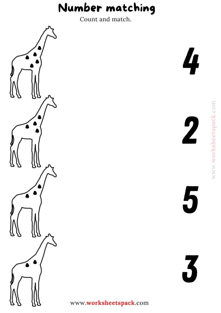 Number matching worksheets (giraffe spots)