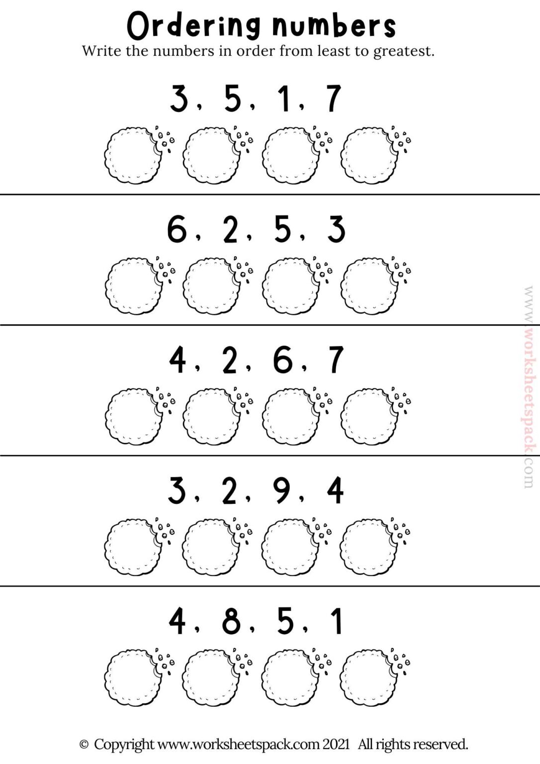 Ordering numbers 1-5 - worksheetspack