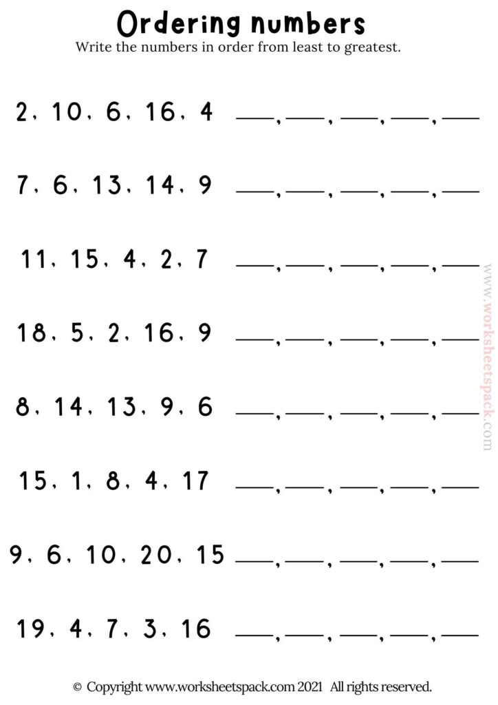 Ordering Numbers 1 20 Worksheet Worksheetspack