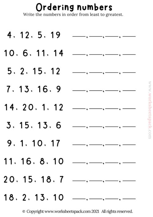 Ordering numbers 1-10 worksheet - worksheetspack