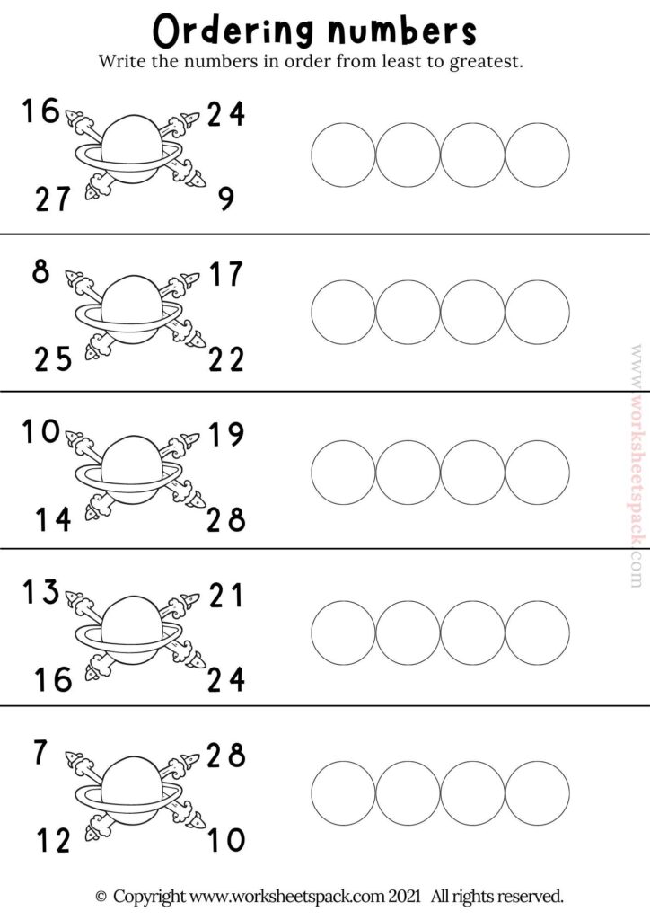 Putting numbers in order worksheet 1-30
