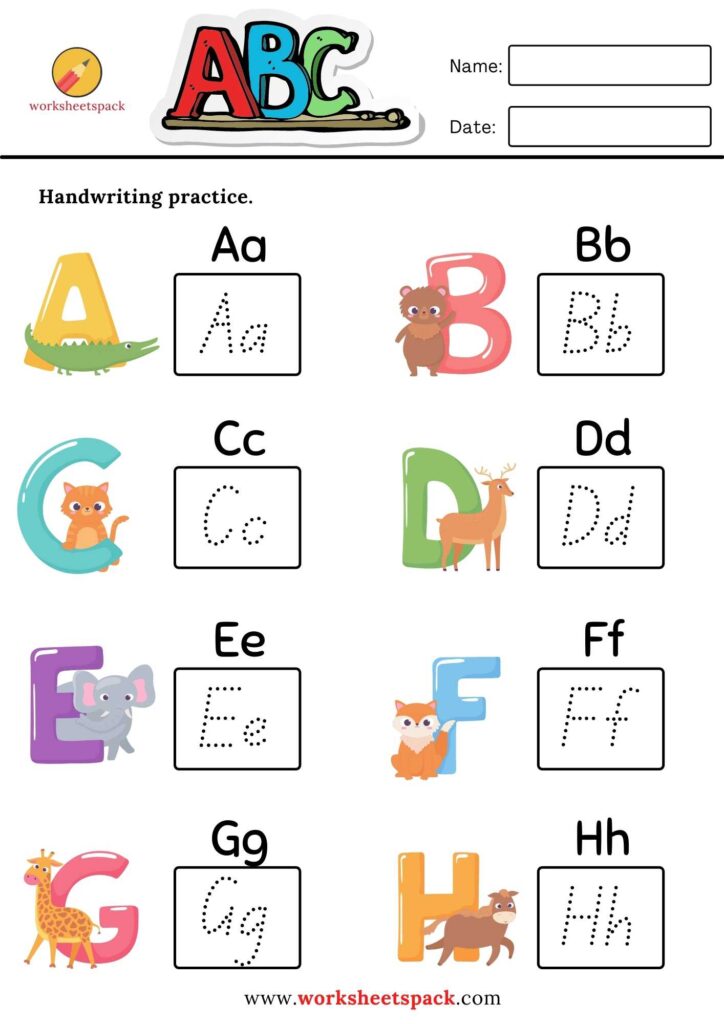 Alphabet handwriting practice sheets for kids