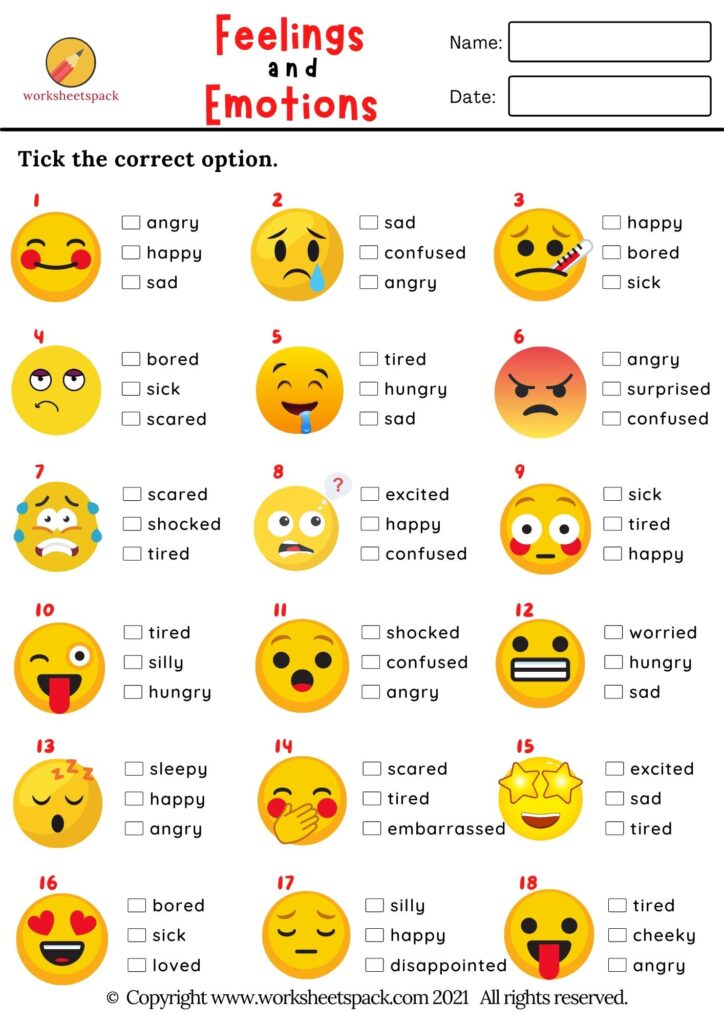 Feelings and emotions exercises, free quiz